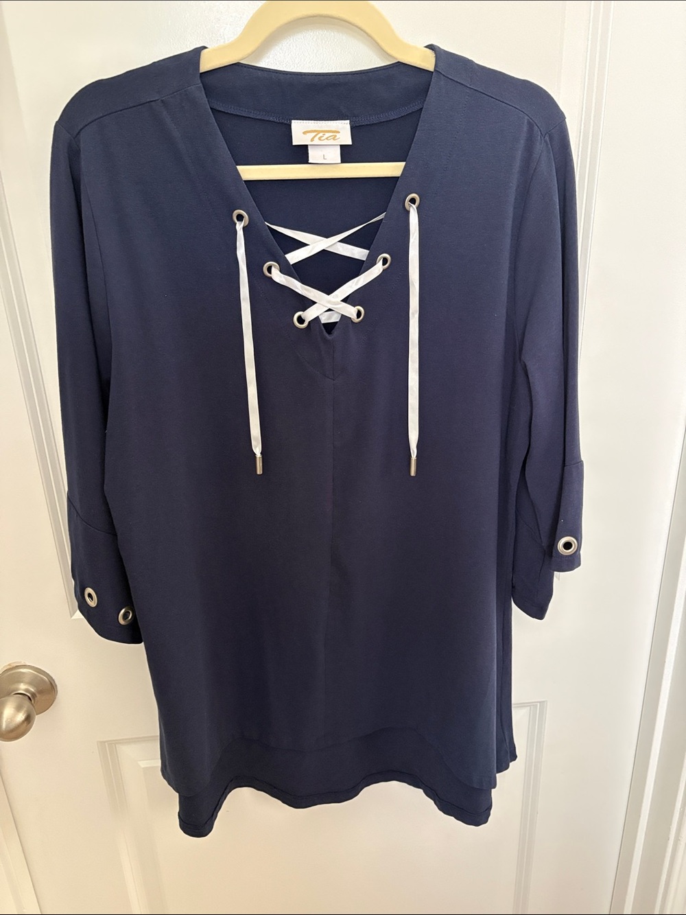 Tea Collection Navy Lace-Up Tunic Top